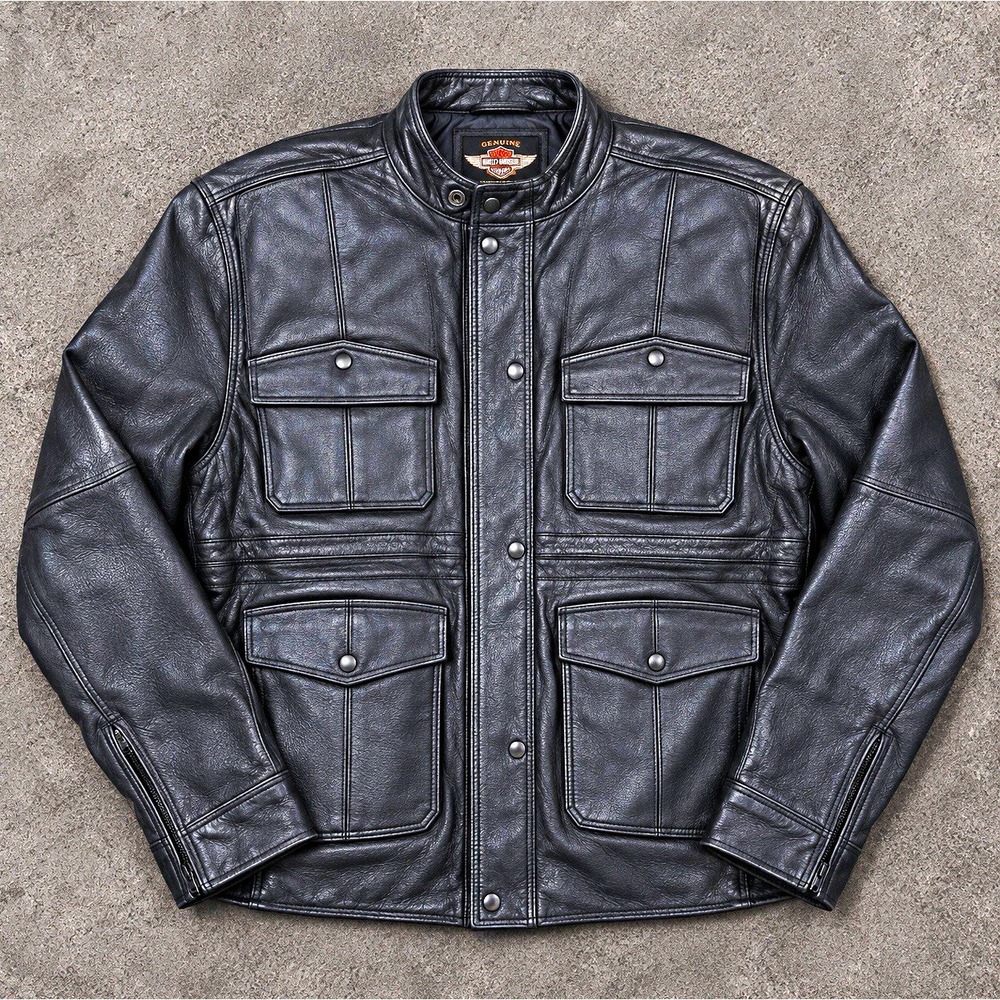 Vintage 1990s Harley-Davidson Genuine Goatskin Leather Motorcycle Jacket Size 50